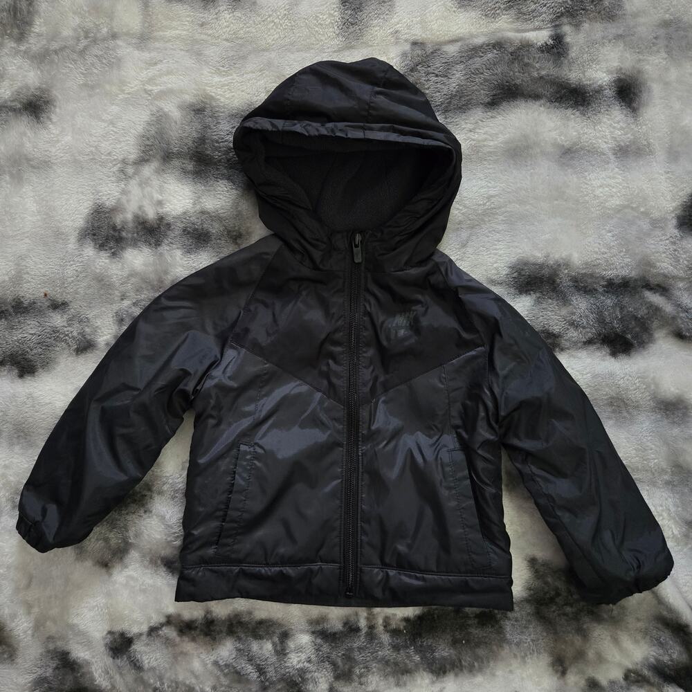 Nike Toddler Black Windrunner Jacket 24M 2T Hooded Zip Coat Logo Flaw
